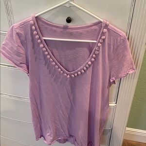 Lilly Pulitzer Lavender Pom-Pom V-Neck Short Sleeve Tee